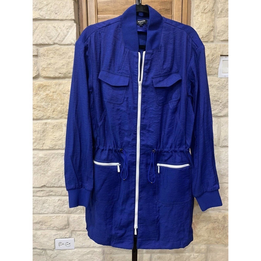 Worth New York Women’s Zip Jacket Royal Blue Adjustable Waist Size Medium EUC